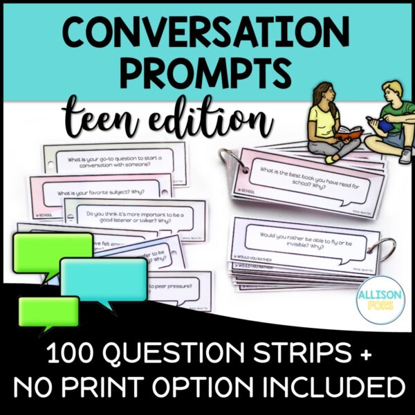 Conversation Starters Speech Therapy TEEN Printable and Digital Ice Breakers