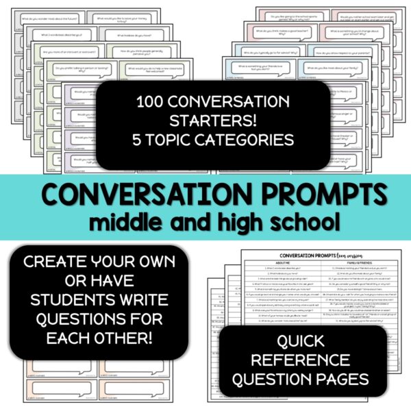 Conversation Starters Speech Therapy TEEN Printable and Digital Ice Breakers - Image 2
