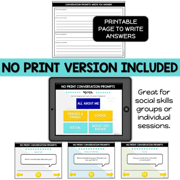 Conversation Starters Speech Therapy TEEN Printable and Digital Ice Breakers - Image 3