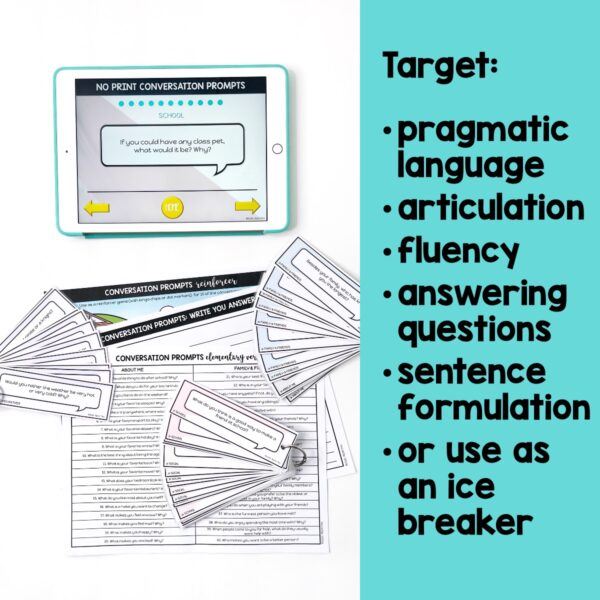 Conversation Starters Speech Therapy TEEN Printable and Digital Ice Breakers - Image 4